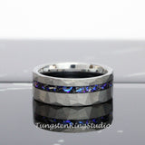 Meteorite Nebula Hammered Tungsten Ring Set