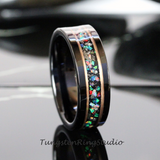 Meteorite Crushed Galaxy Opal Rose Gold Strip Tungsten Ring