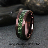 Moss Agate Chocolate Hammered Tungsten Ring 8mm