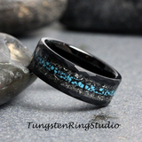 Meteorite and Turquoise Hammered Tungsten Ring