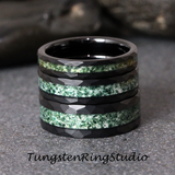 Moss Agate Hammered Black Tungsten Ring 4mm 6mm 8mm