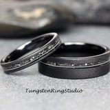 Meteorite Guitar String Sandblasted Black Tungsten Ring 4 mm