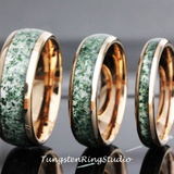 Moss Agate Rose Gold Polished Tungsten Ring 4mm 6mm 8mm