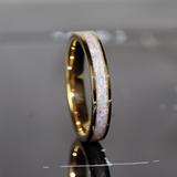 Fire and Snow White Opal Inlaid Yellow Gold Tungsten Carbide Ring