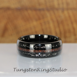 Meteorite Crushed Red Dinosaur Bone Tungsten Ring