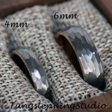 Hammered Rose Gold Gray Tungsten Carbide Ring 2 mm 4 mm 6 mm 8 mm