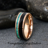 Black wood and Blue Opal Rose Gold Tungsten Carbide Ring