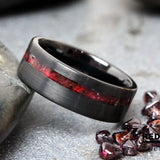 Red Garnet Brushed Tungsten Ring- Custom Order