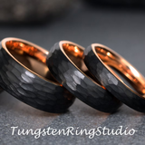 Hammered Black Rose Gold Tungsten Carbide Ring 2 mm 4 mm 6 mm 8 mm