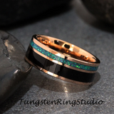 Black wood and Blue Opal Rose Gold Tungsten Carbide Ring