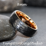 Hammered Black Rose Gold Tungsten Carbide Ring 2 mm 4 mm 6 mm 8 mm