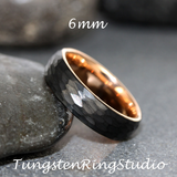 Hammered Black Rose Gold Tungsten Carbide Ring 2 mm 4 mm 6 mm 8 mm