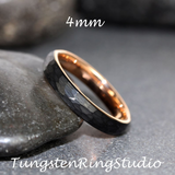 Hammered Black Rose Gold Tungsten Carbide Ring 2 mm 4 mm 6 mm 8 mm