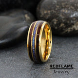 Alexandrite Dark Curly Hawaii Koa Wood Tungsten Ring- Custom Order