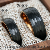 Hammered Black Rose Gold Tungsten Carbide Ring 2 mm 4 mm 6 mm 8 mm