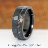 Meteorite Hammered Black Tungsten Ring