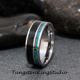 Black wood and Opal Tungsten Carbide Ring