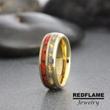 Combo Red Opal, Black Obsidian, Blue Sapphire Tungsten Ring- Custom Order