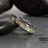 Gold Leaf Foil Rainbow Moonstone Tungsten Ring- Custom Order