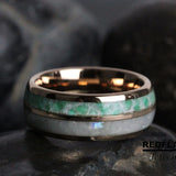 Emerald Rainbow Moonstone Tungsten Ring- Custom Order