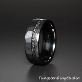 Meteorite Hammered Black Tungsten Ring