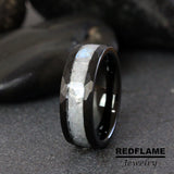 Moonstone Black Hammered Tungsten Ring- Custom Order