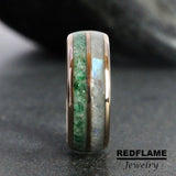 Emerald Rainbow Moonstone Tungsten Ring- Custom Order