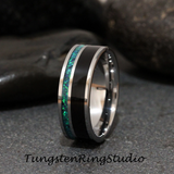 Black wood and Opal Tungsten Carbide Ring