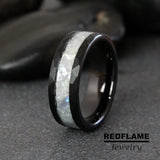 Moonstone Black Hammered Tungsten Ring- Custom Order