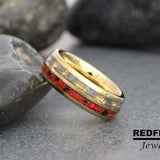 Combo Red Opal, Black Obsidian, Blue Sapphire Tungsten Ring- Custom Order