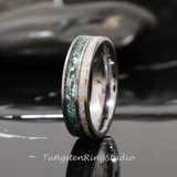 Moss Agate Fire White Opal Tungsten Ring 6mm 8mm