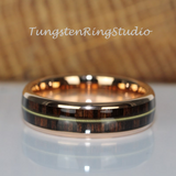 Koa Wood Guitar String Rose Gold Tungsten Carbide Ring