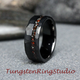 Meteorite Dinosaur Bone Hammered Offset Tungsten Ring