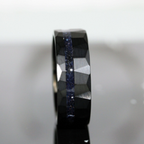 Nebula Blue Sandstone Hammered Offset Tungsten Ring