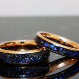 Meteorite Nebula Rose gold Tungsten Ring Set