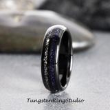 Meteorite Nebula Blue Sandstone Black Tungsten Ring Set