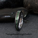 Moss Agate Hammered Tungsten Ring 4mm 6mm 8mm