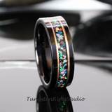 Meteorite Crushed Galaxy Opal Rose Gold Strip Tungsten Ring