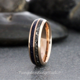 Meteorite Nebula Blue Sandstone Rose Gold Tungsten Ring Set