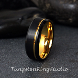 Yellow Accent Black Beveled Brushed Tungsten Carbide Ring