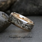 Black Rutilated Quartz Inlaid Rose Gold Tungsten Ring