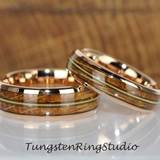 Whiskey Barrel Guitar String Rose Gold Tungsten Ring Set