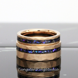 Meteorite Nebula Rose Gold Tungsten Ring Set