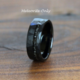 Meteorite with Guitar String Hammered Offset Tungsten Ring