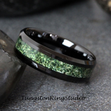 8mm Moss Agate Black Beveled Tungsten Ring 4mm 6mm 8mm