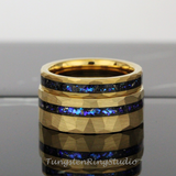 Meteorite Nebula Hammered Yellow Gold Tungsten Ring 8mm