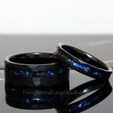 Meteorite Nebula Hammered Black Tungsten Ring Set