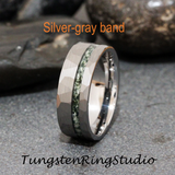 Moss Agate Hammered Offset Black Tungsten Ring