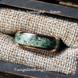 Moss Agate Rose Gold Polished Tungsten Ring 4mm 6mm 8mm