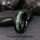 Moss Agate Ring Black Hammered Tungsten Ring 4mm 6mm 8mm